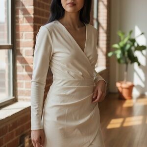 AKIRA Cream Long Sleeve Wrap Dress